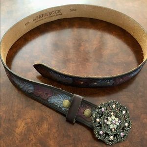 Leatherock Jeweled Leather Belt with Buckle!